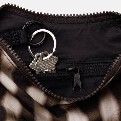 Blurred Brown Gingham Small Nylon Crescent Bag