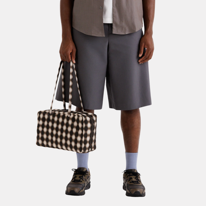 Blurred Brown Gingham Medium Nylon Bowler Bag