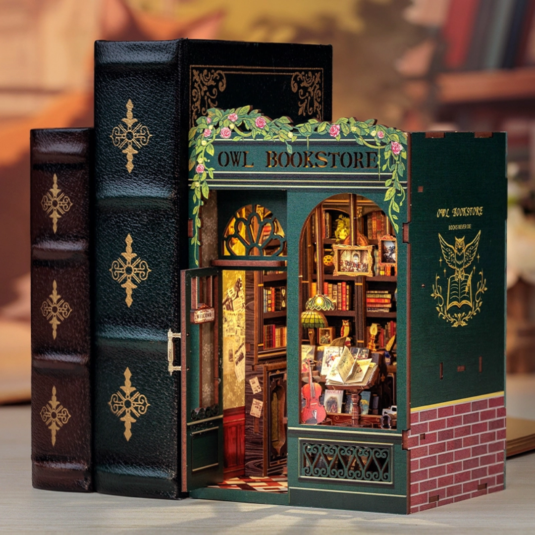 Owl Bookstore Book Nook DIY Miniature Kit