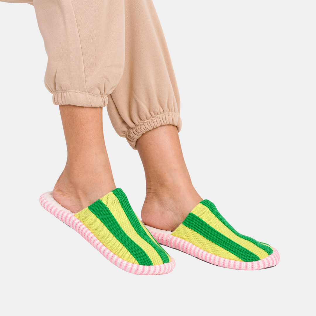 Lime Green Stripe Slippers