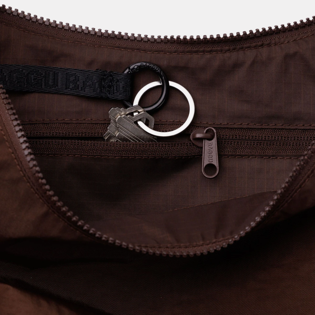 Coffee Medium Nylon Crescent Bag