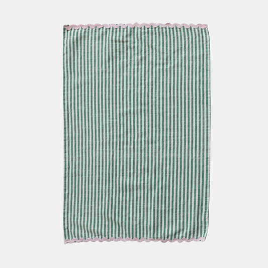 Green Striped Ricrac Tea Towel