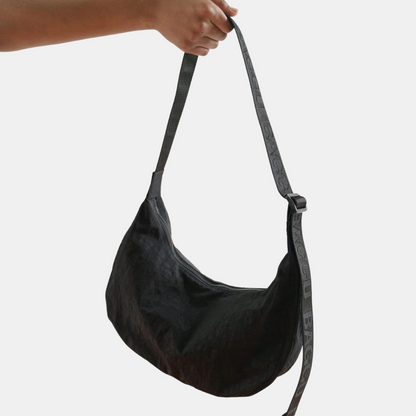 Black Medium Nylon Crescent Bag