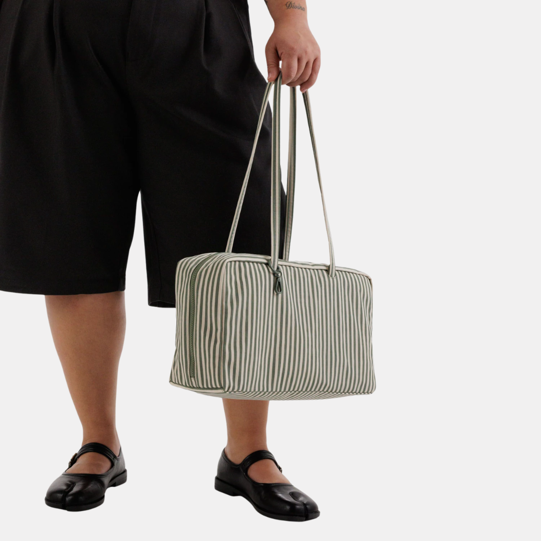 Sage Stripe Medium Nylon Bowler Bag