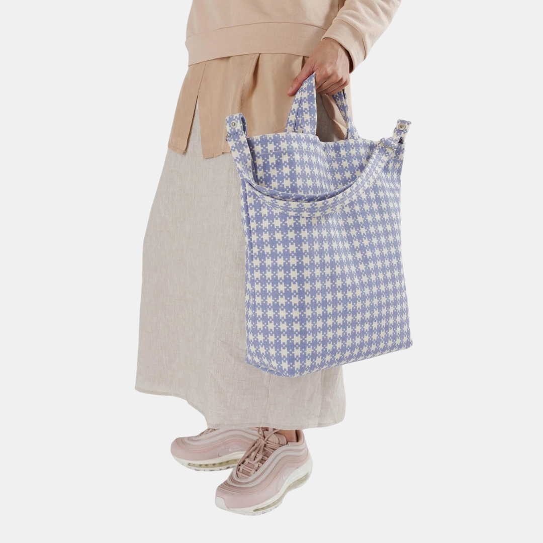 Blue Pixel Gingham Duck Tote