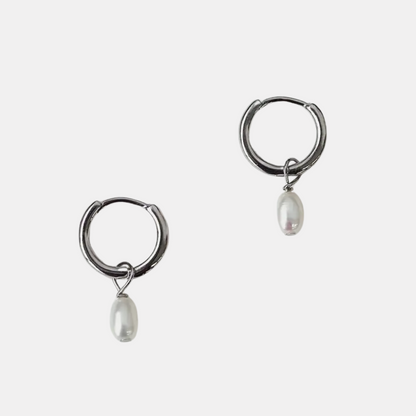 Silver Pearl Hoops