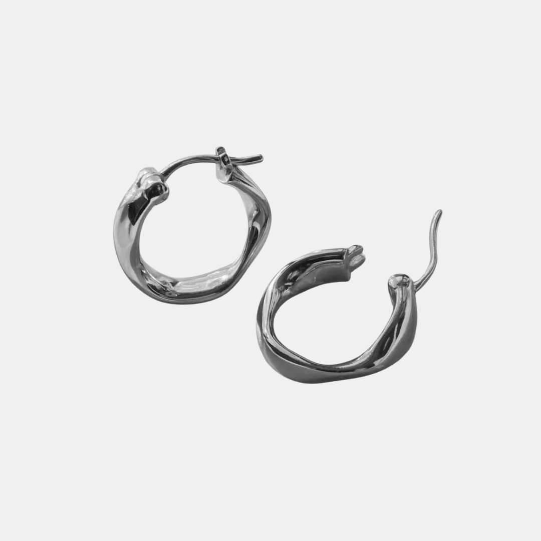 Silver Sculpted Twist Hoops