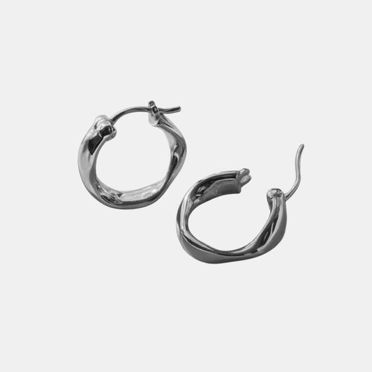 Silver Sculpted Twist Hoops