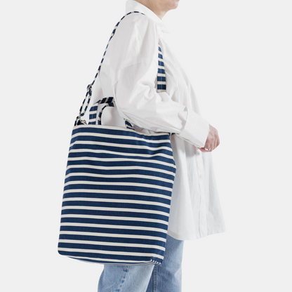 Navy Stripe Zip Duck Tote
