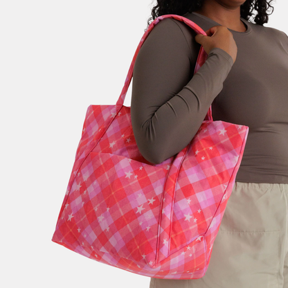Pink Star Plaid Cloud Bag