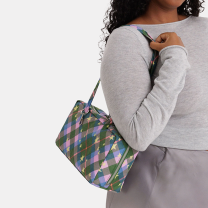 Green Star Plaid Small Nylon Bowler Bag