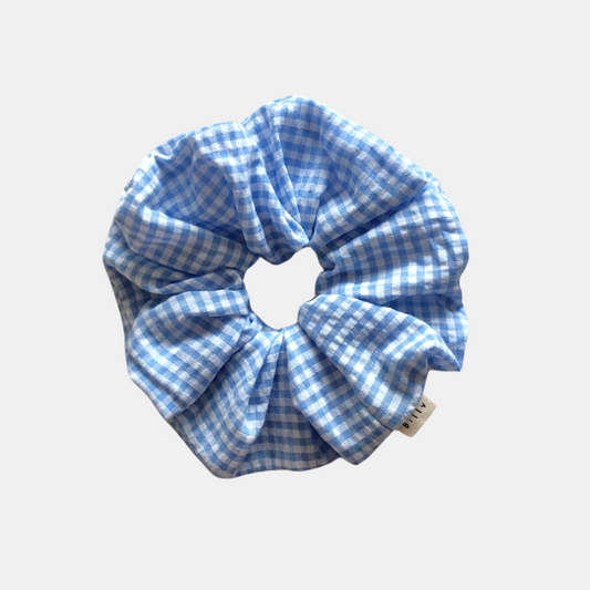 Oversized Sky Blue Gingham Scrunchie