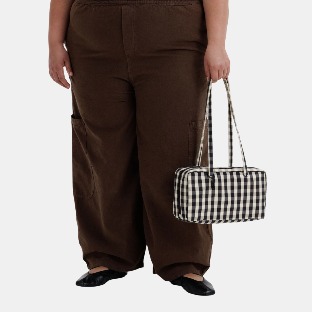 Black and Cream Gingham Nylon Bowler Bag