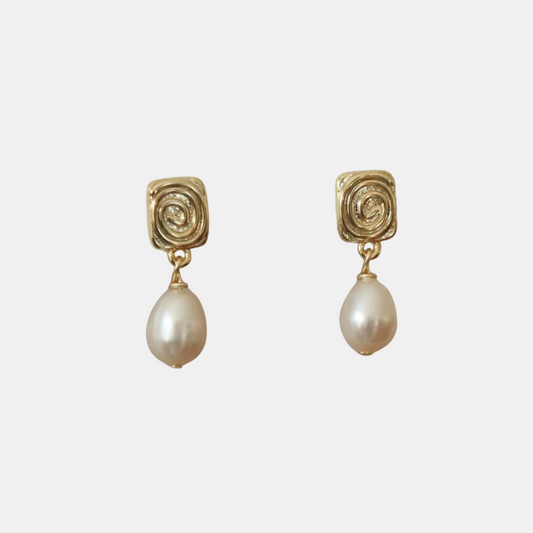 Gold Spiral Pearl Earrings