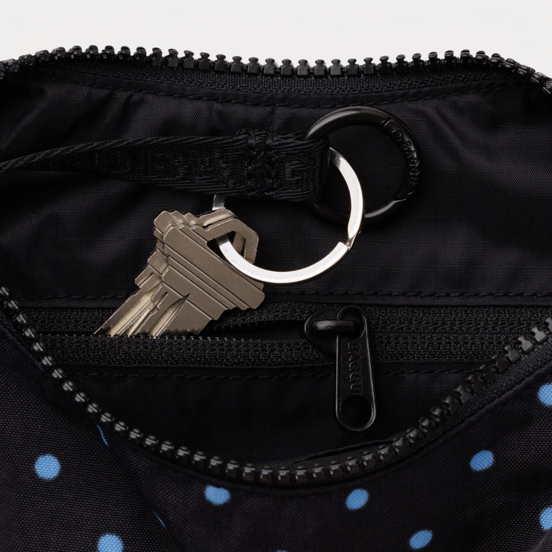 Black and Sky Blue Micro Dot Small Nylon Crescent Bag
