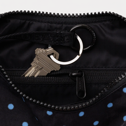 Black and Sky Blue Micro Dot Small Nylon Crescent Bag