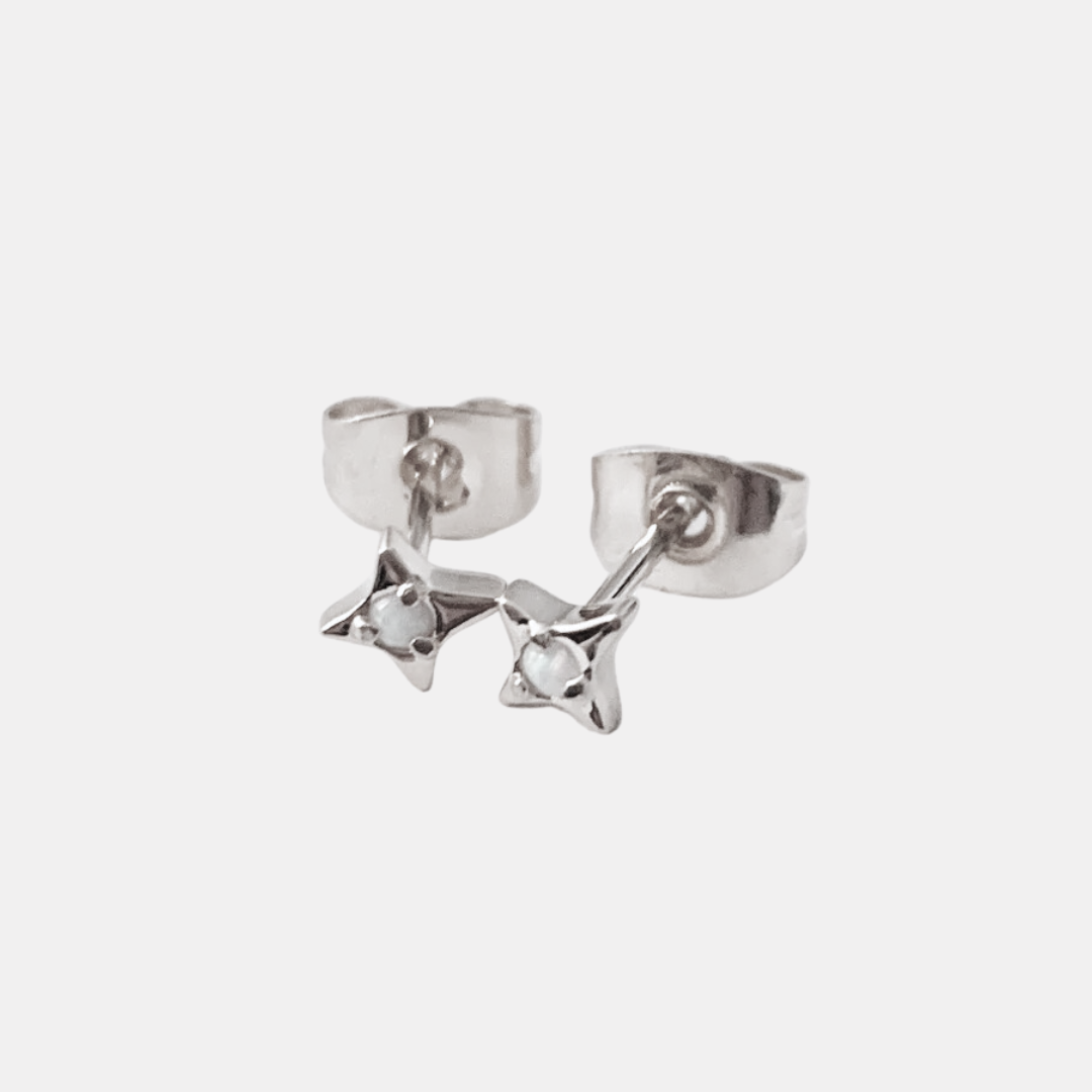 Silver Lucky Opal Origami Star Studs