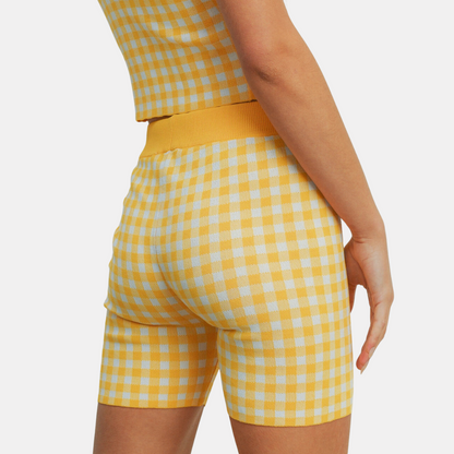 Yellow Gingham Knit Biker Shorts