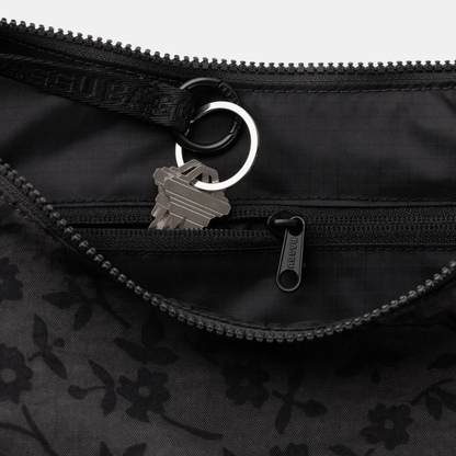 Charcoal Ditsy Floral Medium Nylon Crescent Bag