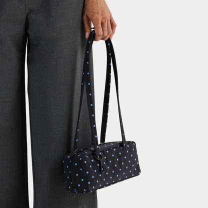 Black and Sky Blue Micro Dot Small Nylon Bowler Bag