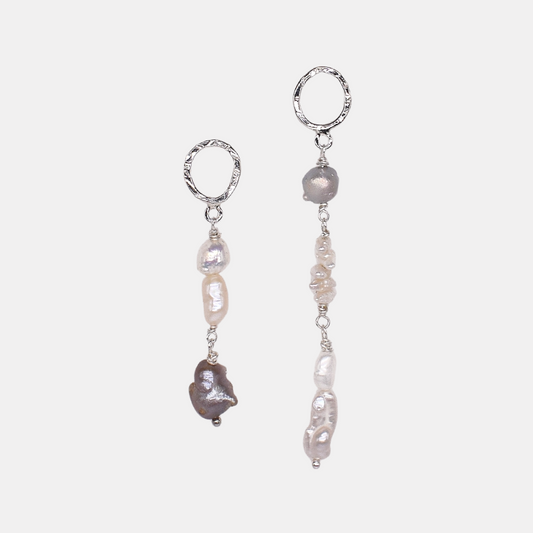 Silver Asymmetrical Pearl Earrings