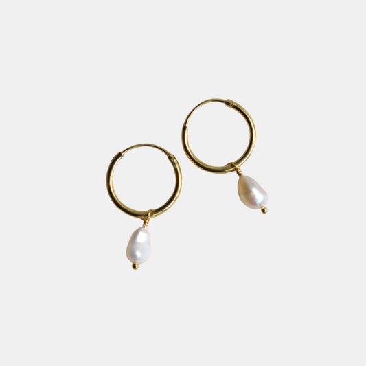 Gold Pearl Hoops