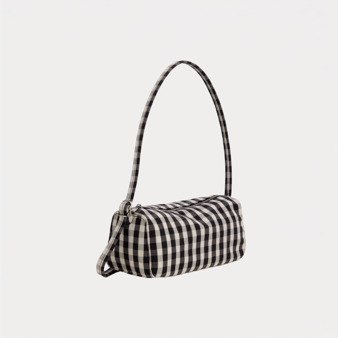 Black and Cream Gingham Nylon Loaf Bag
