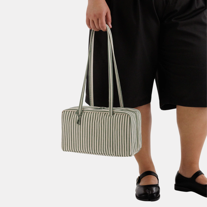 Sage Stripe Small Nylon Bowler Bag