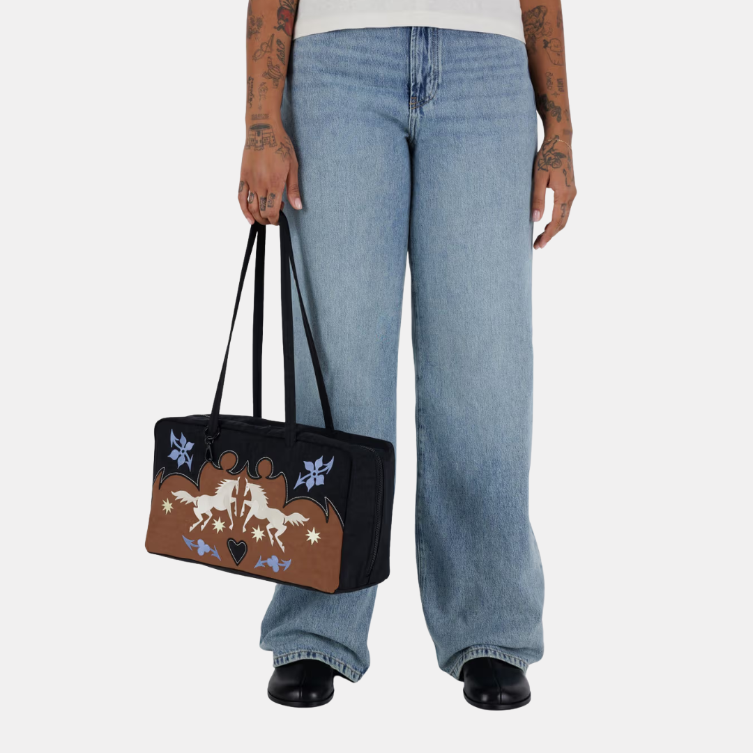 Western Applique Medium Nylon Bowler Bag