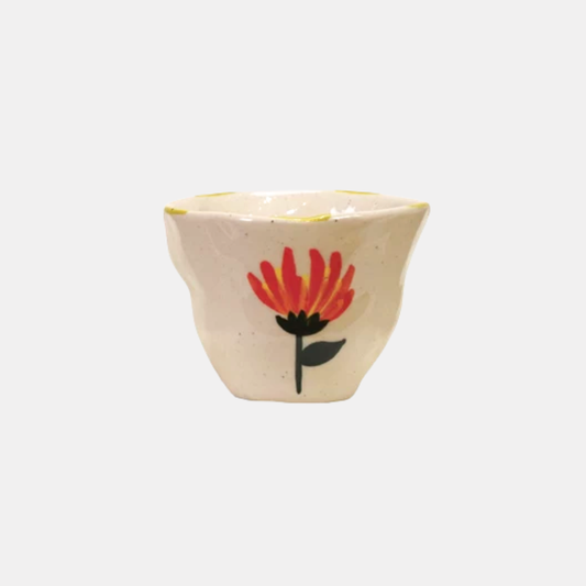 Green Rim + Orange Flower Ceramic Cup