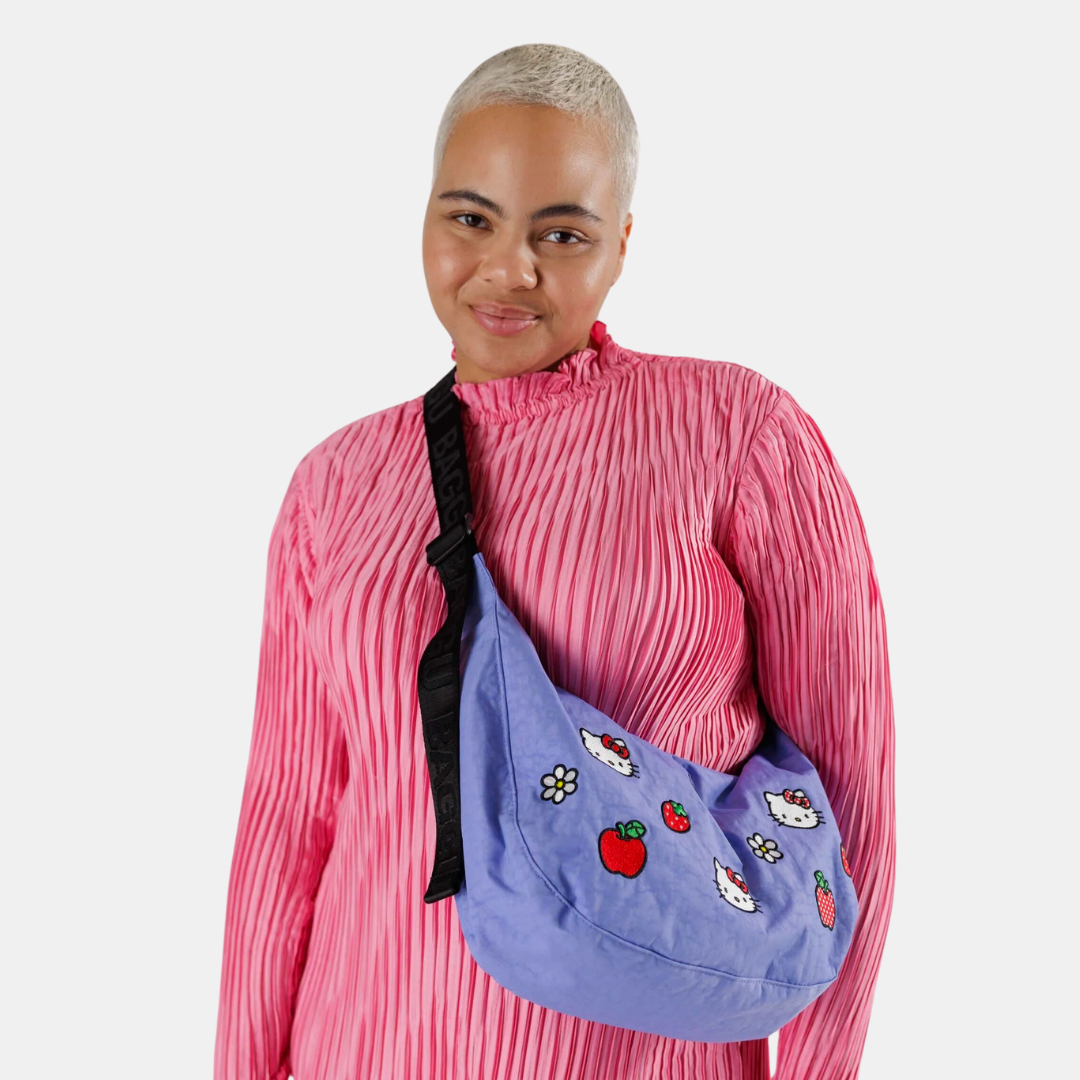 Embroidered Hello Kitty Medium Nylon Crescent Bag
