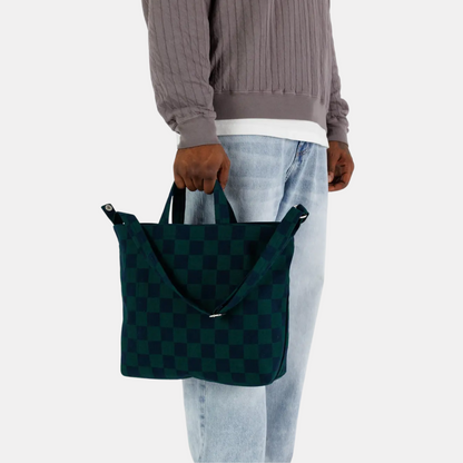 Navy Green Check Horizontal Duck Tote