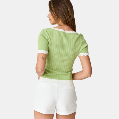 Green Square Neck Knit Top