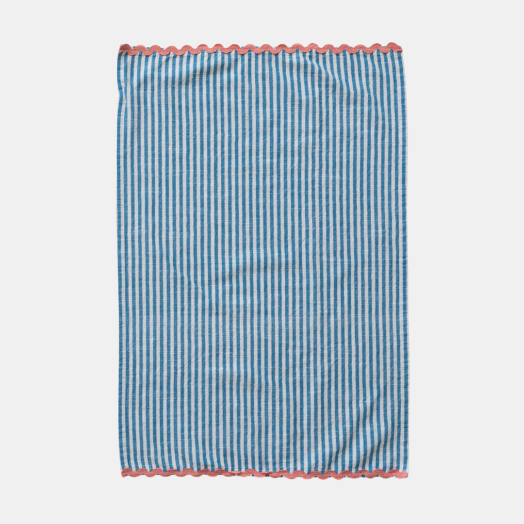 Blue Striped Ricrac Tea Towel