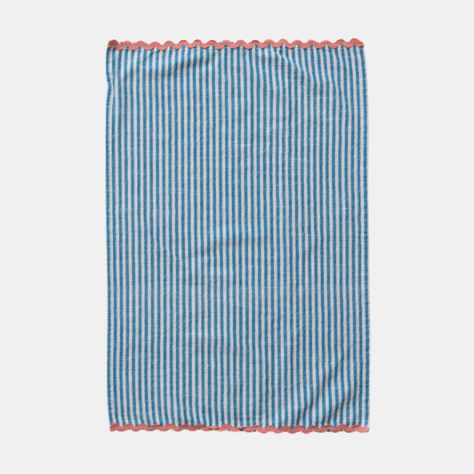 Blue Striped Ricrac Tea Towel