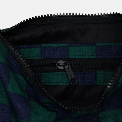 Navy Green Check Small Nylon Crescent Bag