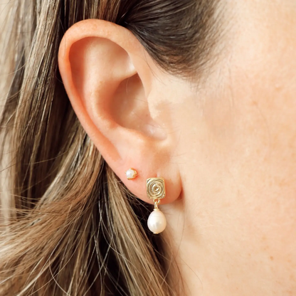 Gold Spiral Pearl Earrings