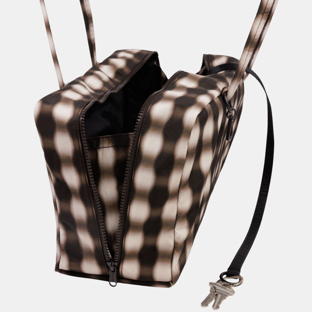 Blurred Brown Gingham Medium Nylon Bowler Bag