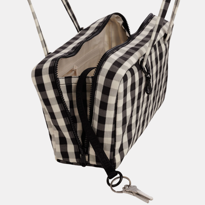Black and Cream Gingham Nylon Bowler Bag