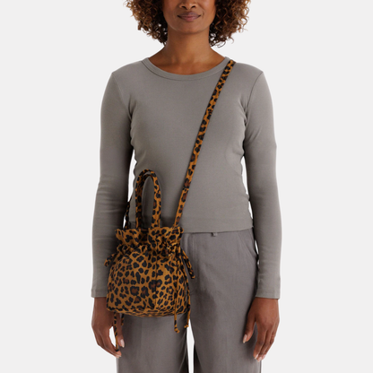 Leopard Nylon Drawstring Bag