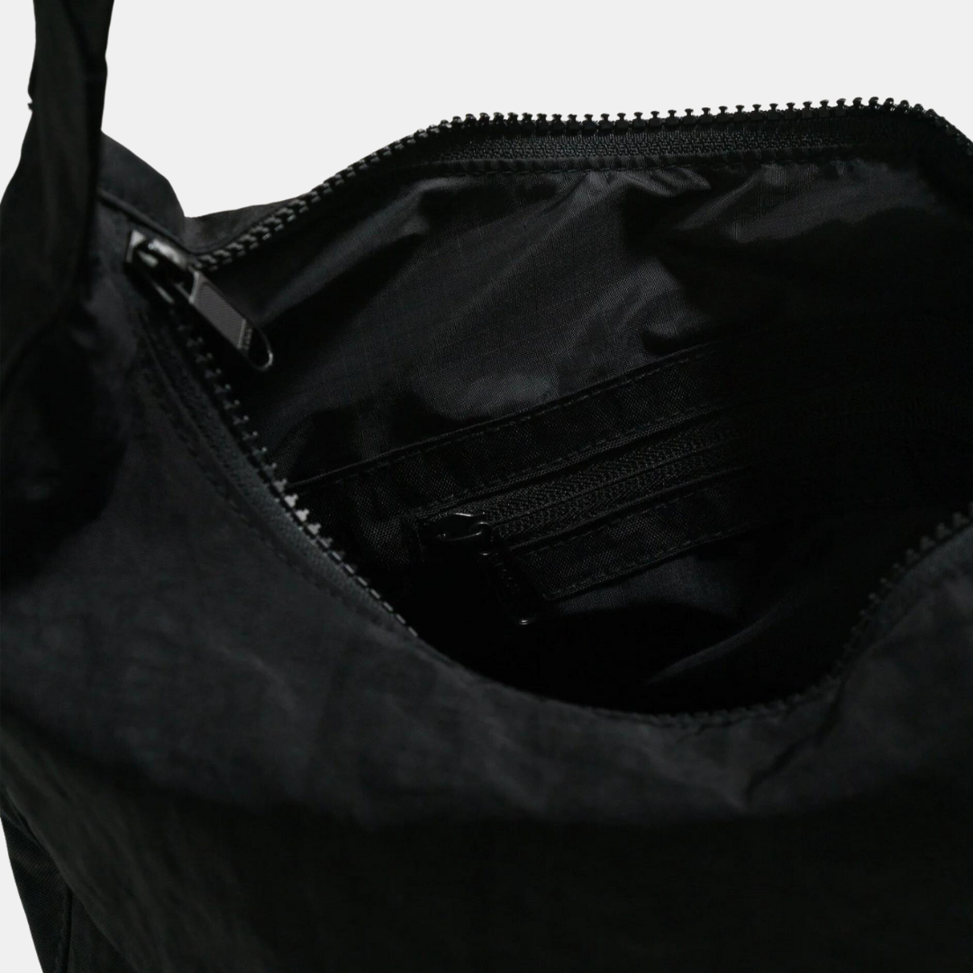 Black Medium Nylon Crescent Bag
