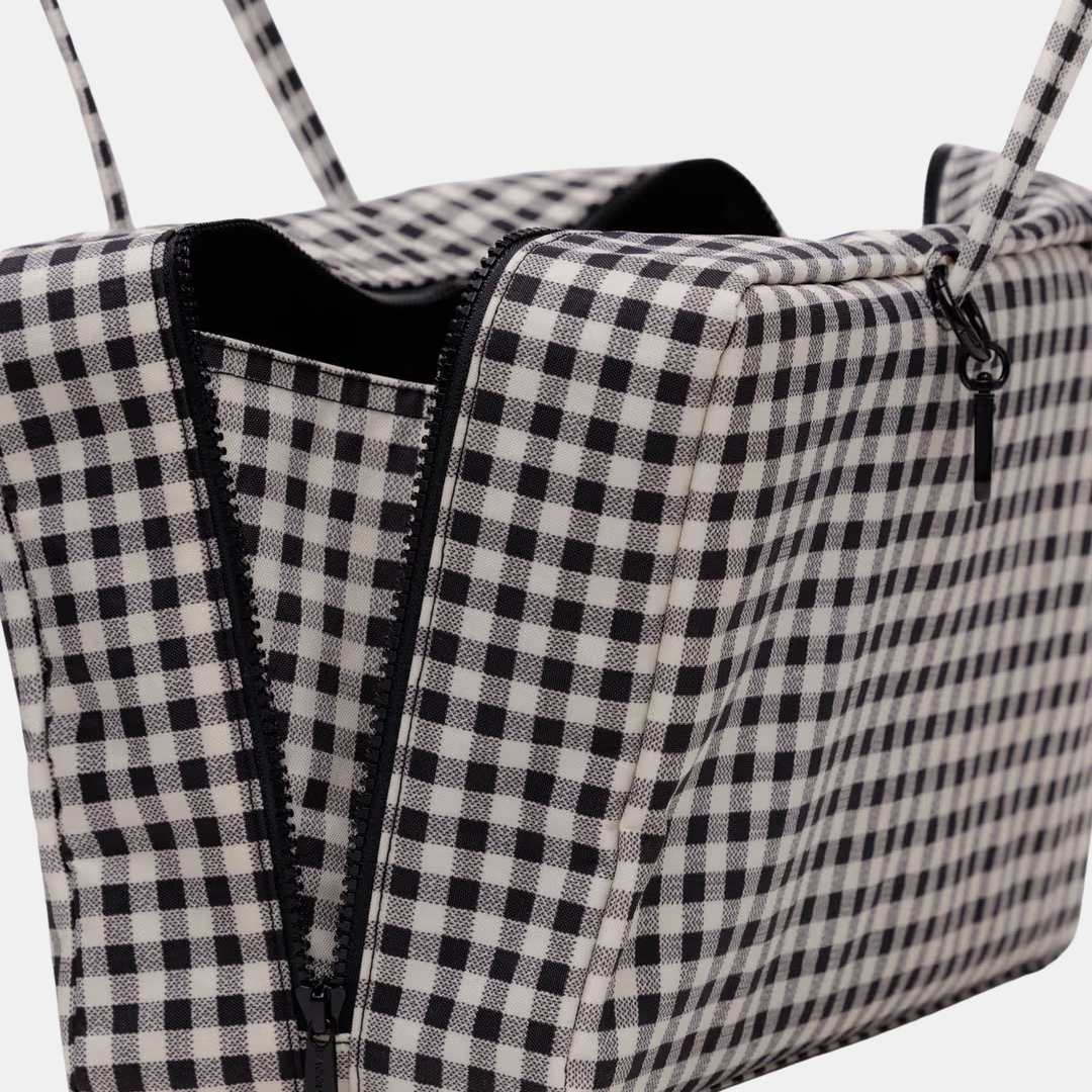Black + White Gingham Medium Nylon Bowler Bag