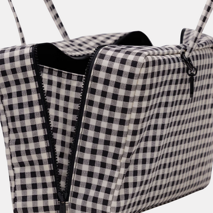 Black + White Gingham Medium Nylon Bowler Bag