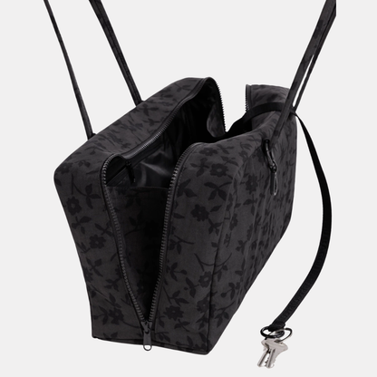Charcoal Ditsy Floral Medium Nylon Bowler Bag