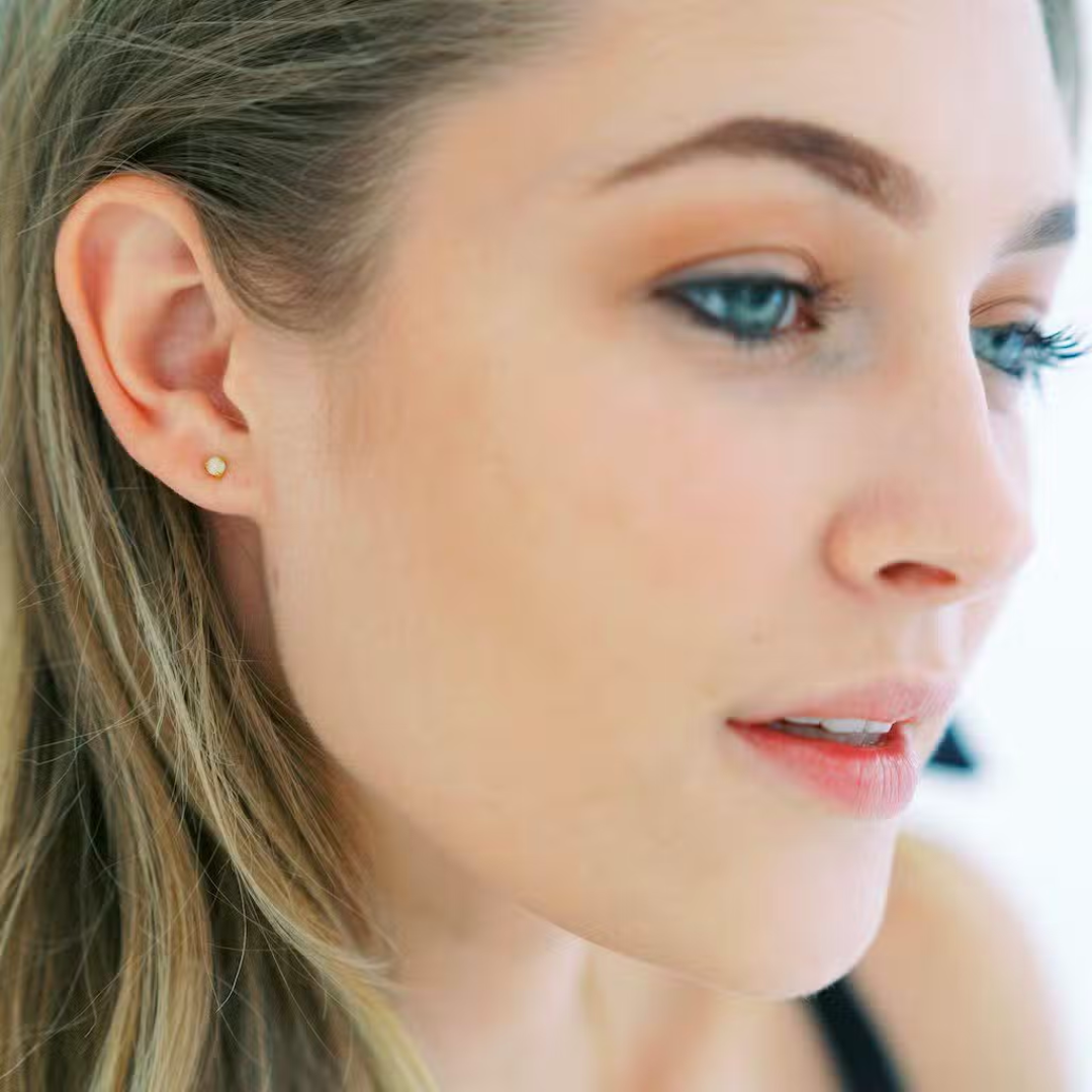 Gold Opal Orb Solitaire Studs