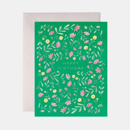 Green Floral Birthday Card