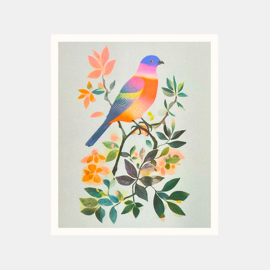 Neon Bird On Branch Print