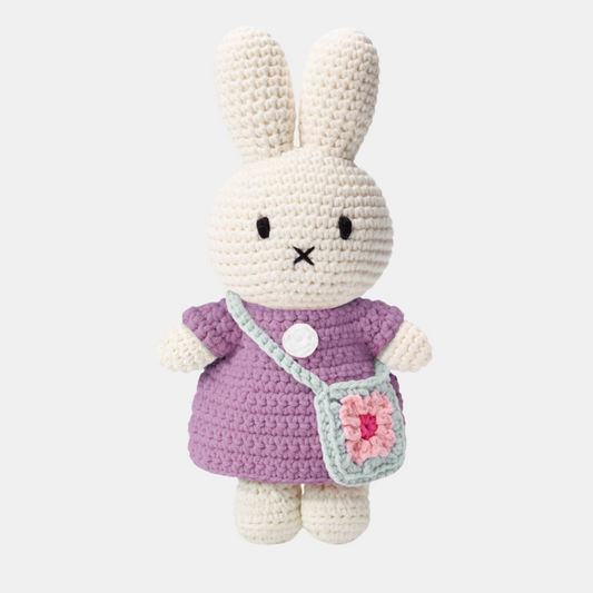Miffy Lilac Dress With Blue Flower Bag Crochet Plushie