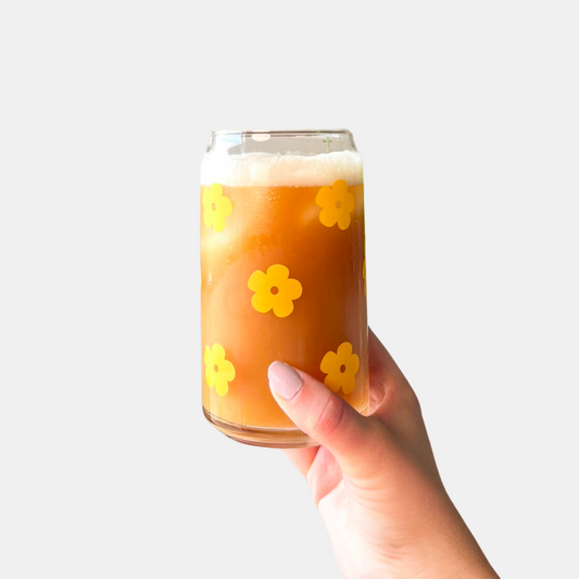 Yellow Flowers Glass Cup