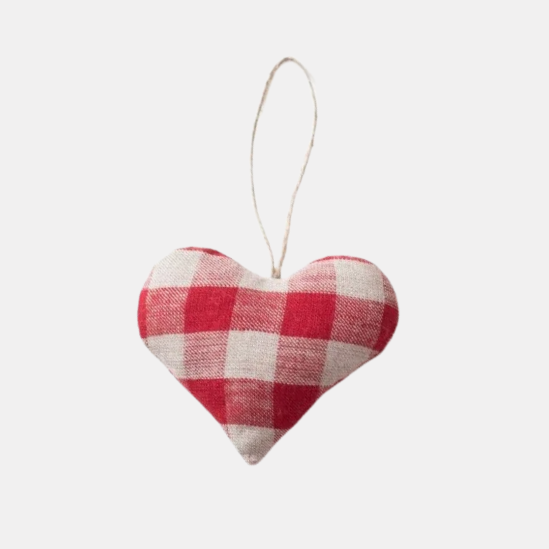 Red Gingham Linen Heart Ornament